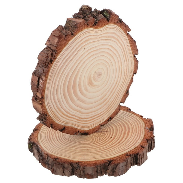 2 rodajas de corteza de madera natural sin tratar, discos redondos rústicos de 18-20 cm para manualidades, proyectos de bricolaje y centros de mesa.