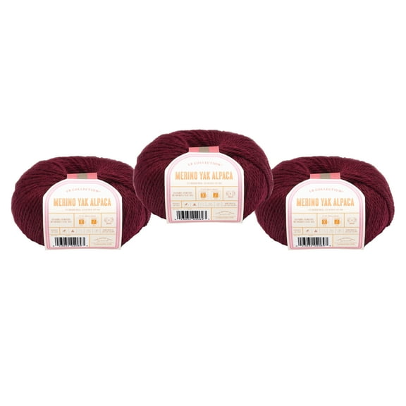 Lion Brand Yarn LBC Merino Yak Alpaca Merlot Medium Merino, Alpaca, Yak Yarn 3 Pack