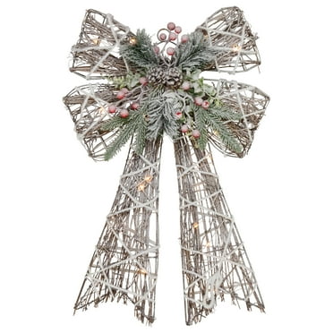 Northlight 23" LED Lighted Frosted Rattan Christmas Bow Decoration