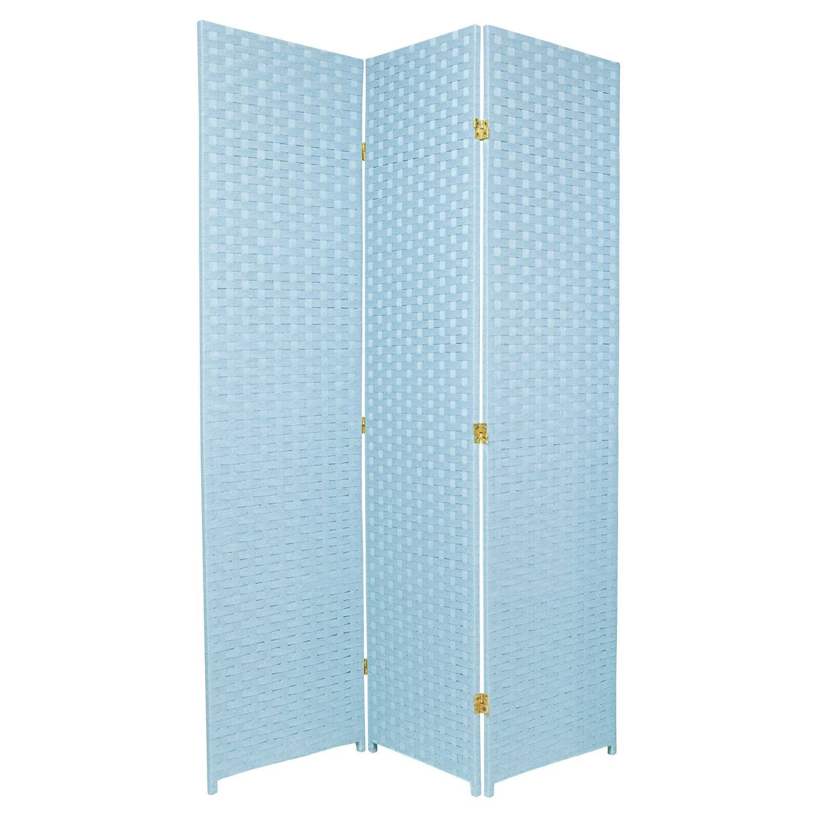 Red Lantern 6 ft. Tall Woven Fiber Folding Screen - Gray - 3 Panel