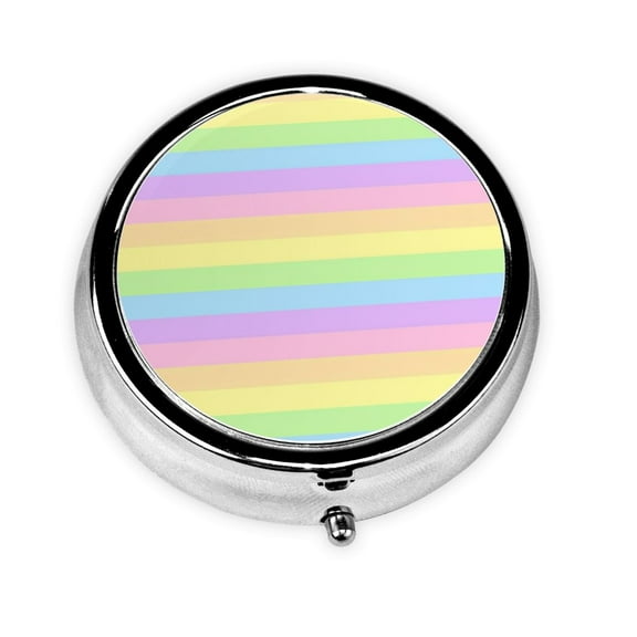 Pastel Rainbow Striped Round Pill Box Small Pill Case For Purse Pocket Medicine Organizer Travel Pillbox Portable Pill Container