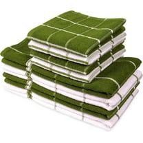 MALLOWEX Kitchen Towel and Dishcloth Set, Pack of 8 | 12 x 12 and 16 x 26 Inches | Super Soft and Absorbent Dish Towels | 100% Cotton Dish Rags for Drying Dishes | Quick Drying Tea Towels | Green