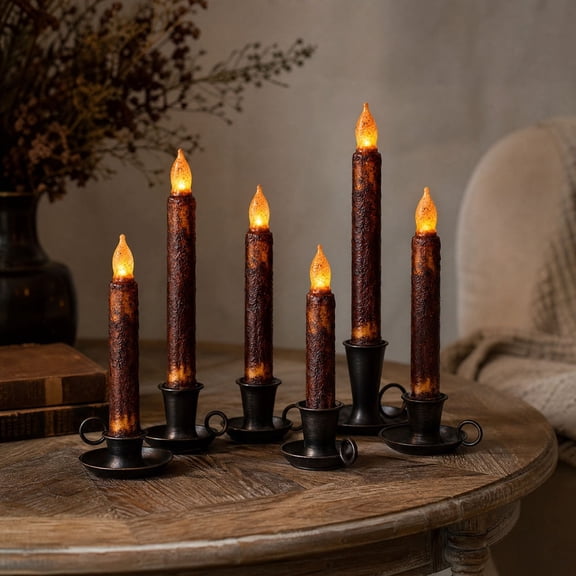 YLOMAY Wax Primitive Candles Drip Candles Flameless , 6 Pack Halloween Decoration LED Candle Decor, Realistic Flicker for Mantels, Tables, Shelves and Holiday Displays,Battery Operated(not Included)