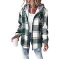 thumbnail image 3 of Women'S Casual Jacket Plaid Long Sleeve Shacket Fleece Lined Hooded Jackets Warm Coat Green 4XL, 3 of 9