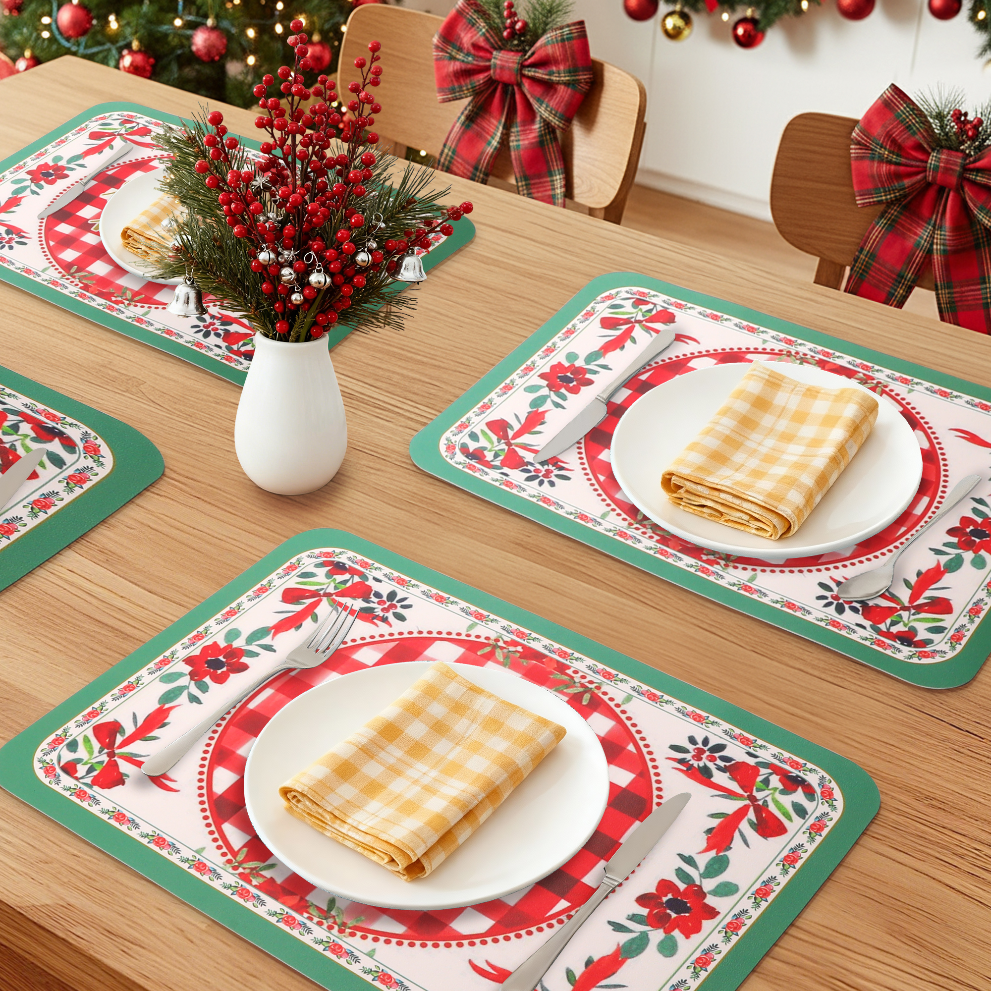 Unique Bargains Set of 6 Washable Leather Placemats Kitchen Table Mat Red/Green