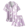 thumbnail image 4 of TOOYOU Girls Sleepwear 2 Pack Pajamas Easter Day Printed Pjs Short Sleeved Button Top Shorts Homewear Pjs Set Sweet Girl Lightweight Pyjamas Size 6-7 Years Light Purple, 4 of 4