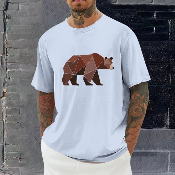 Tops para hombre, blusas y camisas de cuello redondo y manga corta para hombre, blusas casuales de moda con cuello redondo y estampado para hombre, blusas de poliéster para hombre.