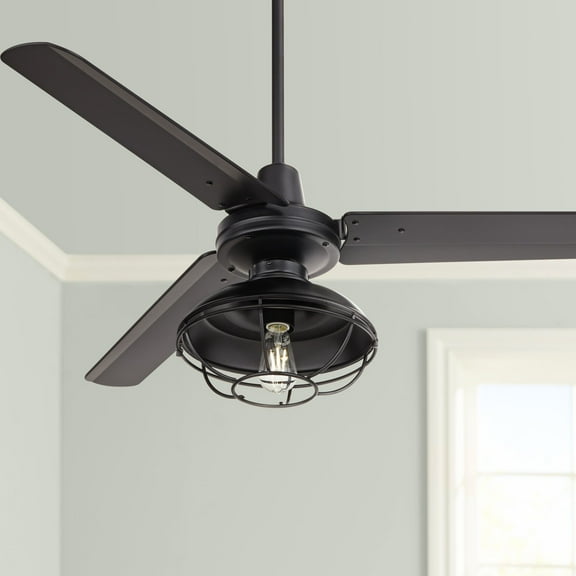 52" Casa Vieja Plaza Modern Indoor Outdoor Ceiling Fan with LED Light Remote Control Matte Black Cage Damp Rated for Patio Exterior House Home Porch