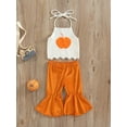 thumbnail image 3 of SAYOO Toddler Baby Girl Fashion Outfit Set Knitted Pumpkin Halter Sleeveless Tank Tops with Solid Color Flared Pants, 3 of 9