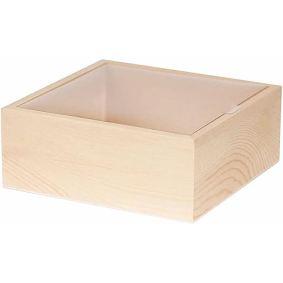 5.91×5.91×2.36 Inch Unfinished Gift Box with Sliding Design Clear Plastic Lid PapayaWhip Jewelry Display Case Wooden Square Storage Box Container