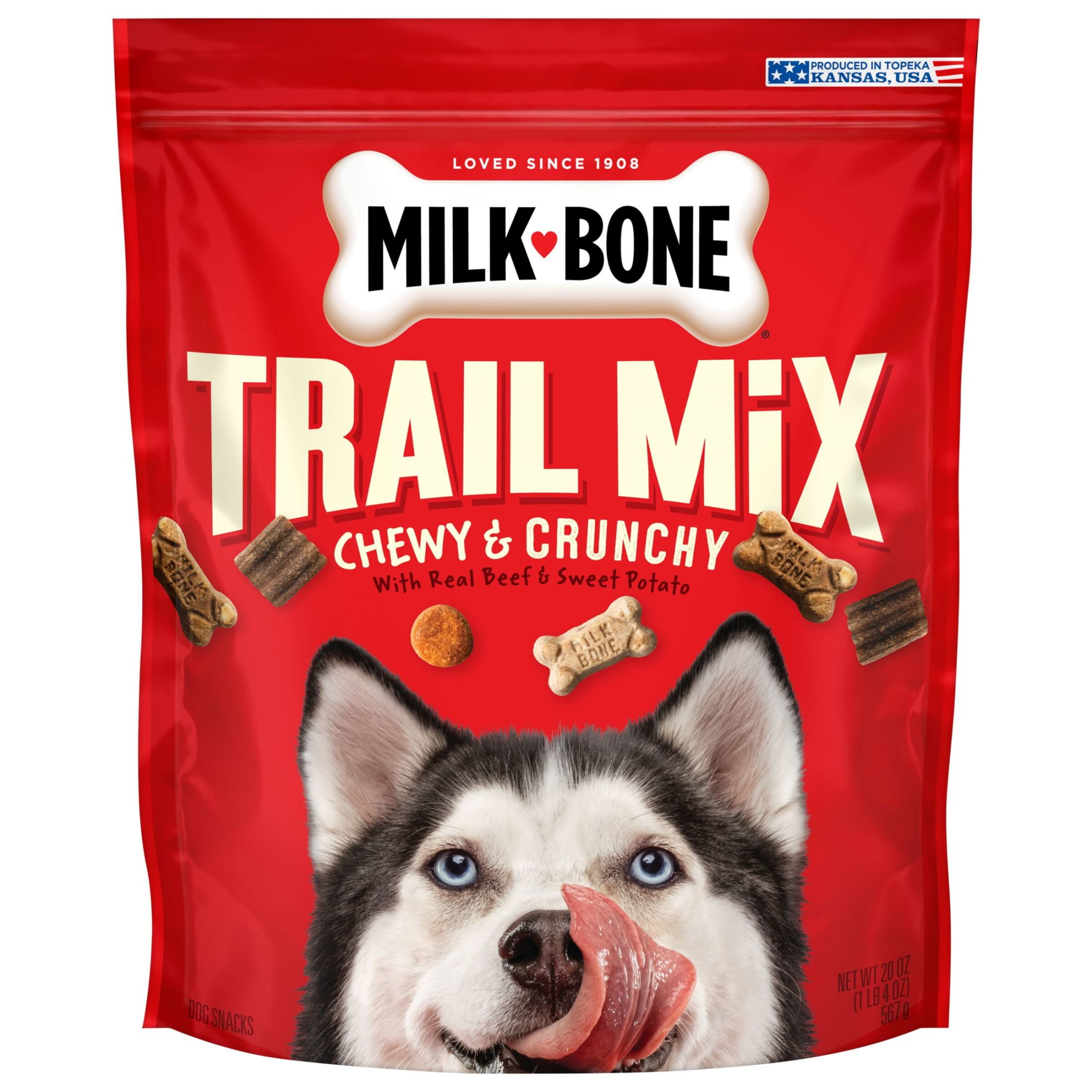 (2 pack) Milk Bone Trail Mix With Real Beef & Sweet Potato, Crunchy & Chewy Dog Treats, 20 oz