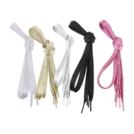 

5PCS 1.1m Gold Silk Silver Onion Pearlescent Flat Shoelaces Sneakers Durable Casual Colorful Men Women s Shoe Lace Strings (Light Golden/Pink/White/Black/Silver Each 1 Pair)