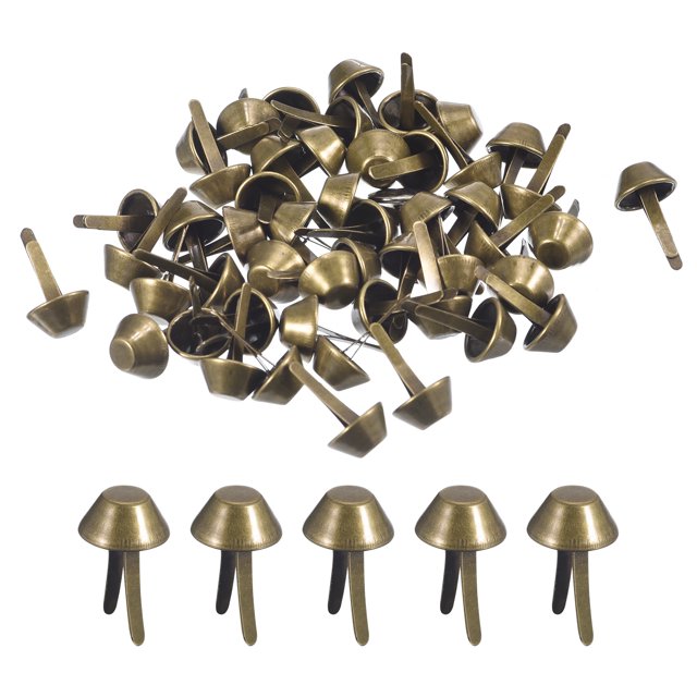 Uxcell 100Pack Pies de Bolsa Clavo Espiga, 10mm Clavos de Cono para Bolsa, Remaches Metálicos Planos para Fondo de Bolsa para Bricolaje de Cuero, Bronce