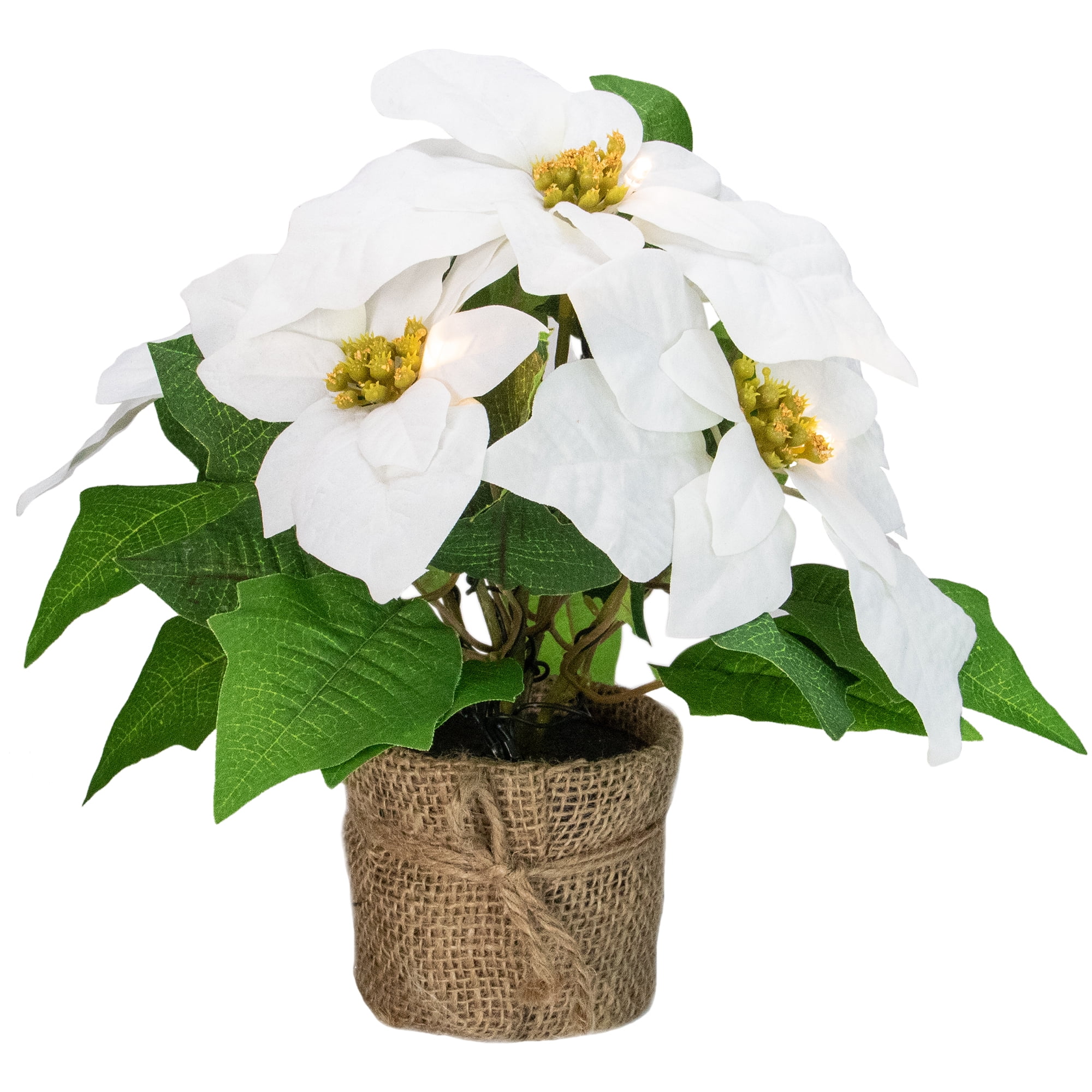 11.75' LED Artificial White Poinsettia Potted Plant - Clear Lights