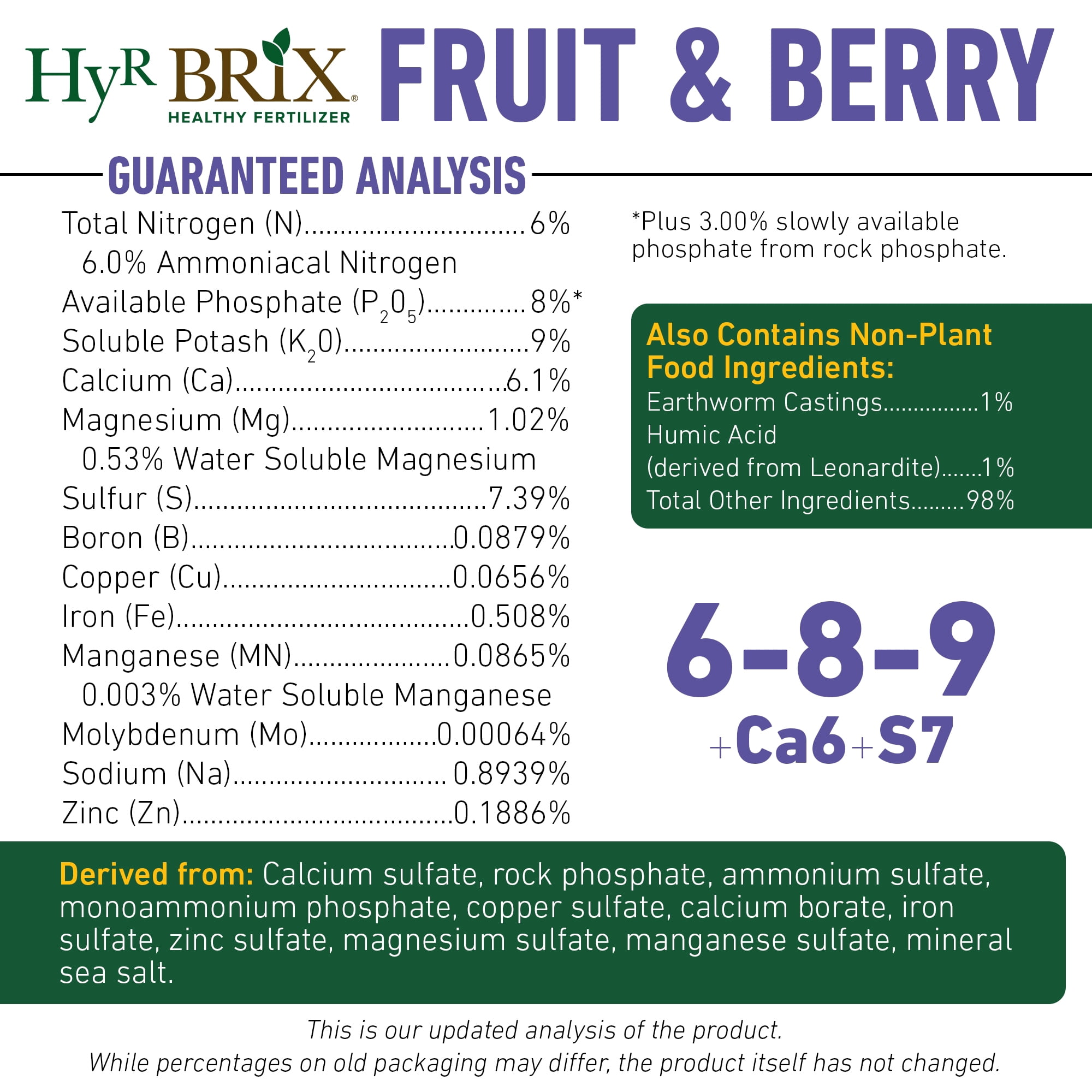HyR BRIX Slow-Release 6-8-9 Fruit & Berry Fertilizer, 45lb Bag - Plant Food with Calcium & Sulfur - Essential Micronutrients for Better-Tasting Fruit & Higher Yields