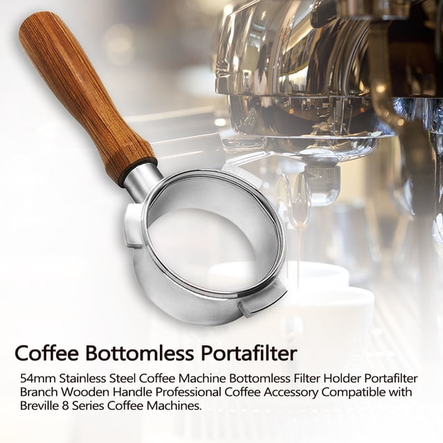 Café 54 mm en acier inoxydable Machine de café sans fond de filtre Portafilter Branche en bois Accessoire de café professionnel compatible avec les machines à café Breville 8