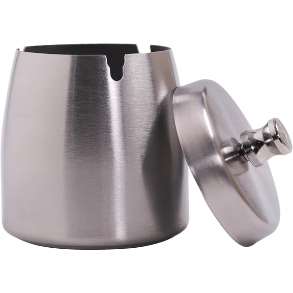 Small Ashtray with Lid for Cigarette, Stainless Steel Smokeless Odorless Windproof Ashtrays for Home Office Tabletop Outside Patio Outdoor Balcony(2.99"x2.68"x2.95")