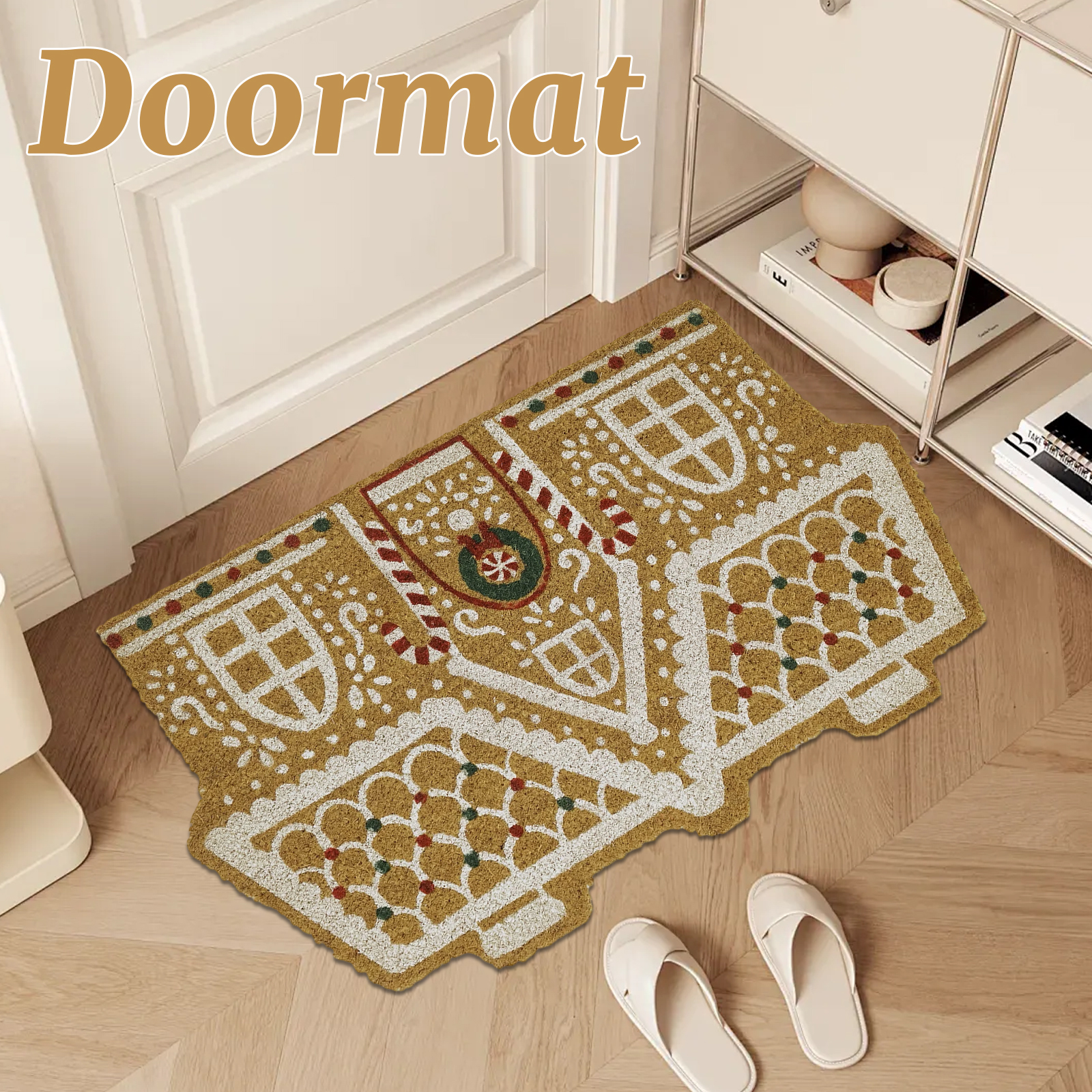 Gingerbread & Candy Cane Festive Holiday Design Welcome Doormat For Christmas And Thanksgiving, Crystal Velvet Fabric Crafted With Exquisite Edging Technology, Soft