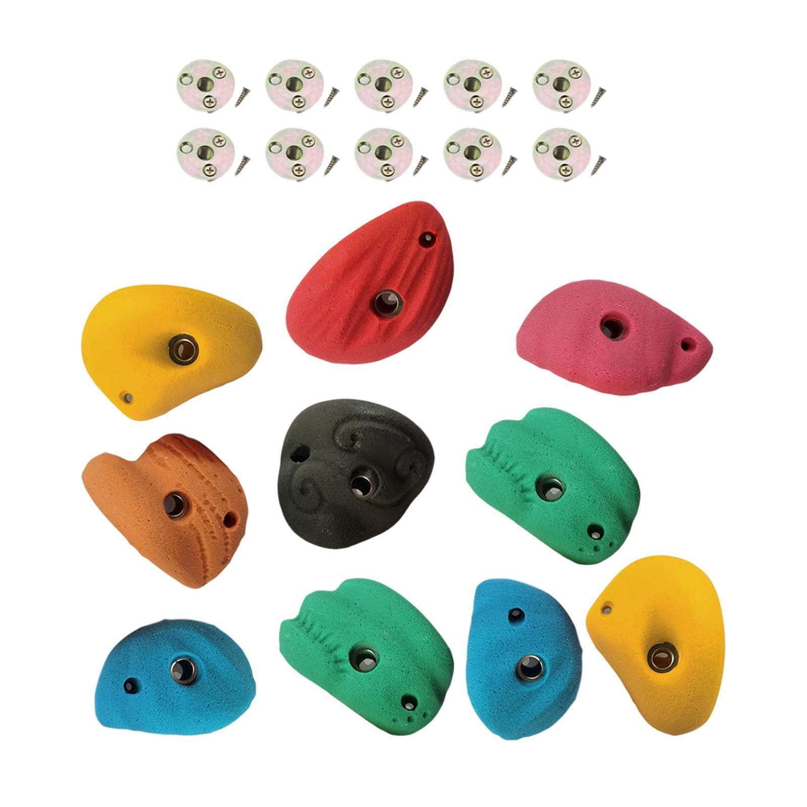 koolsoo 10Pcs Rock Climbing Holds Rock Wall Climbing Kit Practical Beginners Training Rock Wall Grips for Outdoor Climbing Tree House with Back Nail Screw