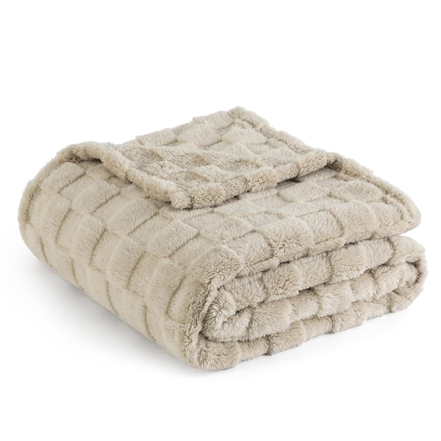 Manta Bedsure de forro polar marrón claro para sofá, 130 x 180 cm