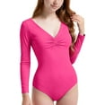 thumbnail image 7 of HAOTAGS Teen Girls V-Neck Long-Sleeve Leotard(3-15), Casual Sporty Spring Summer Base-Layer Top Hot Pink 9-10Years, 7 of 7