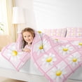 thumbnail image 4 of Homewish Cartoon Groovy Floral Queen Comforter Set, Kawaii Daisy Flower Bedding Sets, Girly Pink Buffalo Plaid Reversible Bedding Comforter Set, Luxury Bedroom Decor, 3pcs, 4 of 8