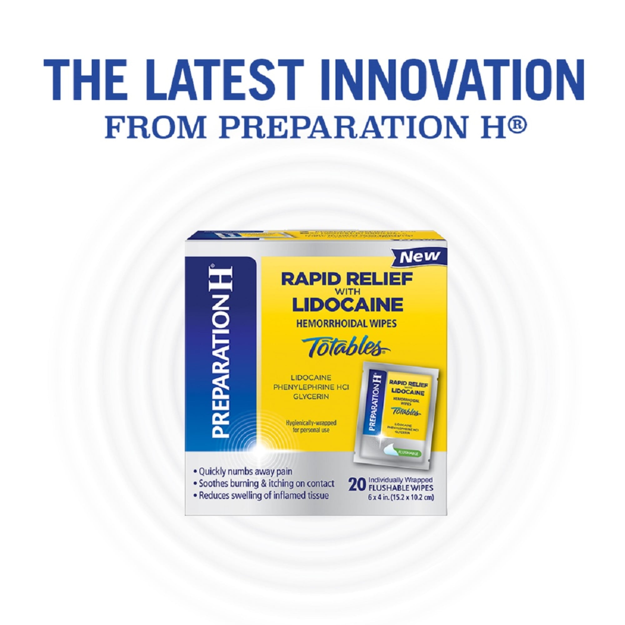 Preparation H Rapid Relief Hemorrhoid Wipes with Lidocaine, Numbing Relief for Swelling, Pain, & Itching - 20 Ct