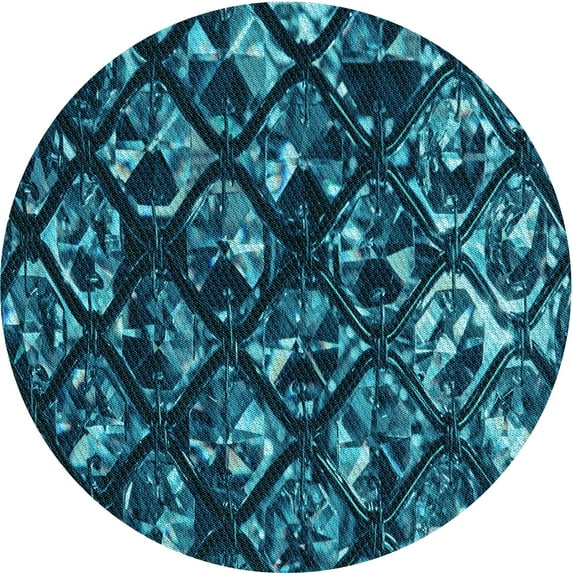 Ahgly Company Indoor Round Patterned Dark Turquoise Green Area Rugs, 3' Round