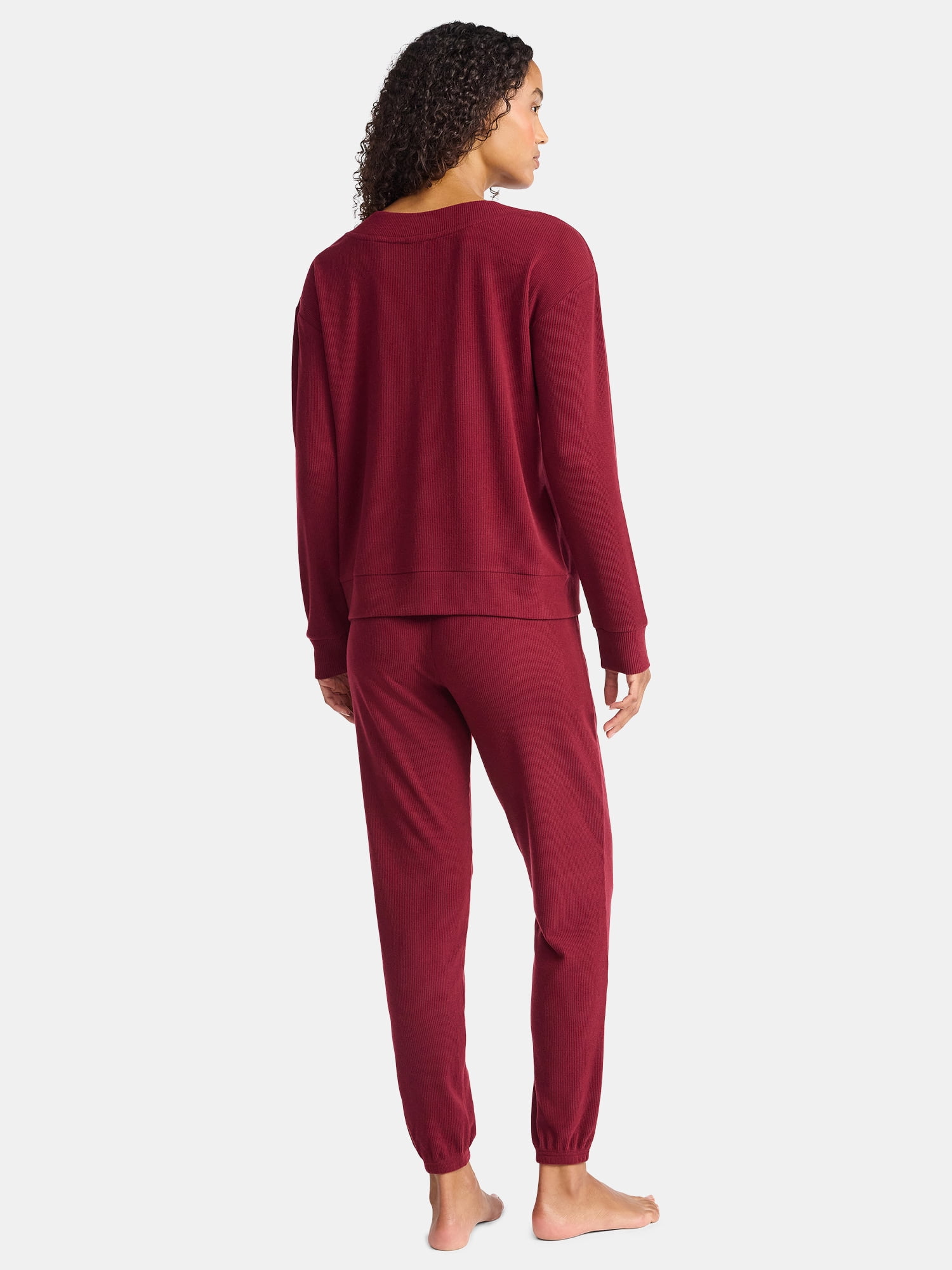 Lissome Women’s Soft Double Brushed Waffle Knit Long Sleeve V-yoke top and Jogger Pant Pajama Set , Sizes S-3X