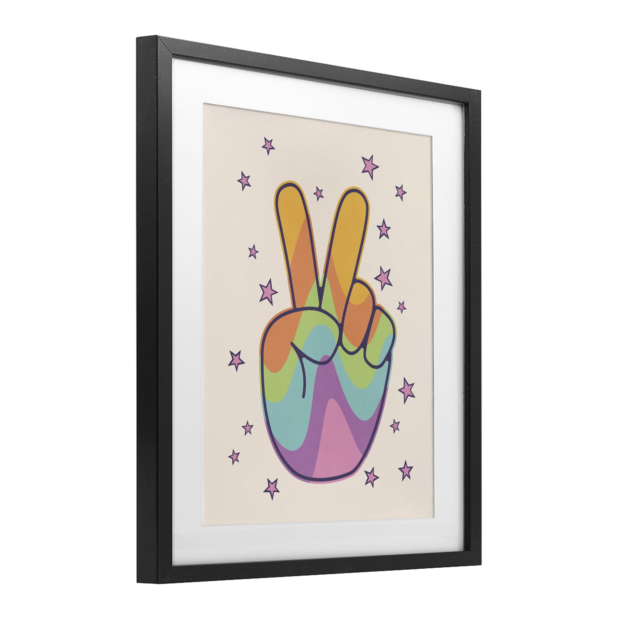 Stupell Industries Peace Sign Retro Rainbow Black Framed Print Under Glass, design by LSR Design Studio