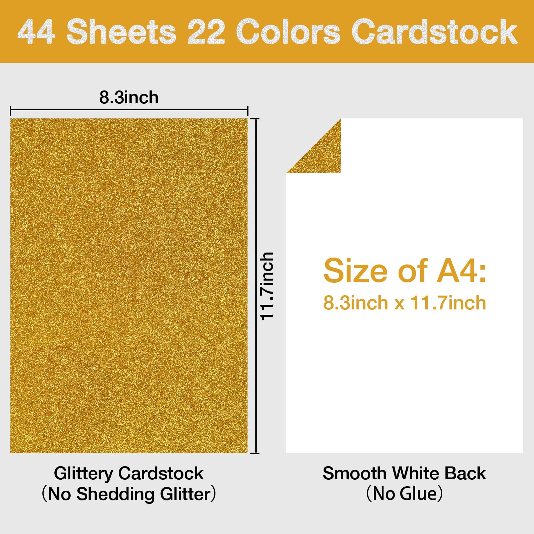 44 Sheets Glitter Cardstock Paper - 22 Colors A4 Sparkle  250 Gsm Heavy Craft Card Stock For Cricut Scrapbooking Making Party Decorations & Invitations | Non-shedding Scrapbook Supplies