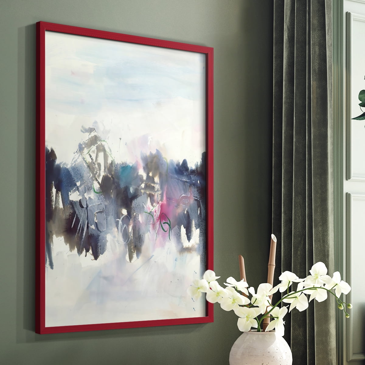 Birds II Framed Print in Red Solid Wood Framed Print No Nail Hanging