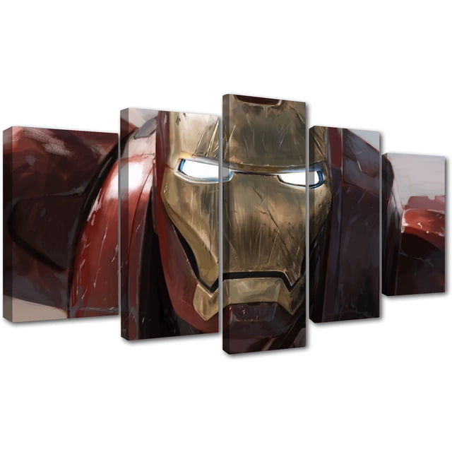 5 Cuadros Decorativos Marvel Iron Man Cara Canvas Listo Para Colgar 150x84cm JUNGLE ART Impresion Tela Arte