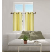 N25 Yellow 1-Set Solid Faux Silk Grommet Top Small Window Curtain, 2 Semi Sheer Tier Panels 30" W x 36" L (Each Tier)