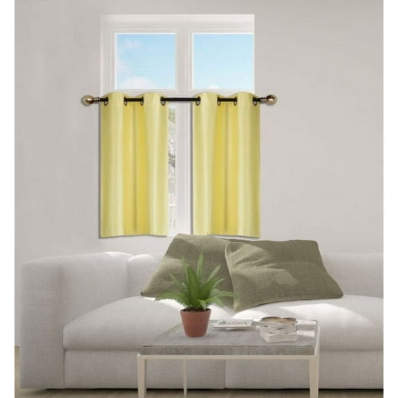 N25 Yellow 1-Set Solid Faux Silk Grommet Top Small Window Curtain, 2 Semi Sheer Tier Panels 30" W x 36" L (Each Tier)