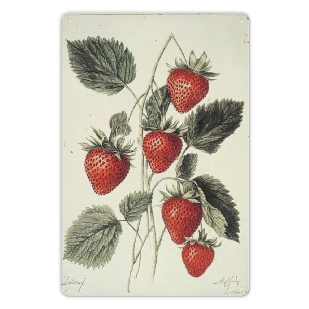 Vintage Blechschild 'Erdbeere Botanische' – 20x30 Cm Wanddekoration Im Retro-Design Für Küche, Bar Oder Garten