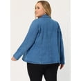 thumbnail image 4 of Chaquetas de talgrande pamujer Blazer de solade denim elástico con bloque de color en contraste azul medio XL, 4 of 5