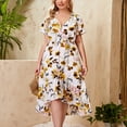 thumbnail image 4 of AOOCHASLIY Summer Clothes Womens Dresses Plus Size Fashion Women V-Neck Floral Printing Ruffle Hem Short Sleeve Dress, 4 of 7