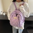 thumbnail image 1 of Quilted Backpack Preppy Backpack Large Capacity Lightweight Rucksack Adjustable Strap Students Book Bag Outdoor Travel Backpack Purple, 1 of 6
