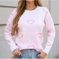 thumbnail image 4 of GUZOM Sweaters White Womens Heart Pattern Crew Neck Long Sleeve Sweater - 100% Polyester Soft Easy Care, Loose Fit S-XL for Spring Autumn Casual Wear,Size S, 4 of 6