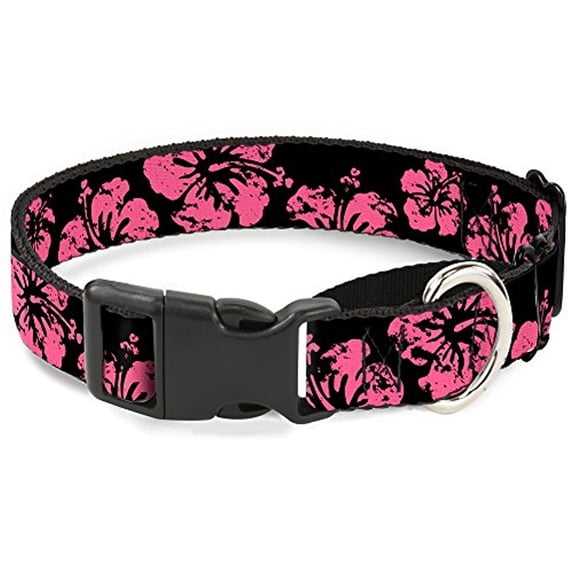 Buckle-Down MGC-W30865-L Hibiscus Weathered Black Pink Martingale Dog Collar