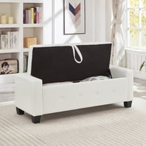 Aukfa 48" Storage Ottoman Bench with Safety Hinges, Upholstered Tufted Faux Leather Bench for Bedroom, Living Room & Entryway, White