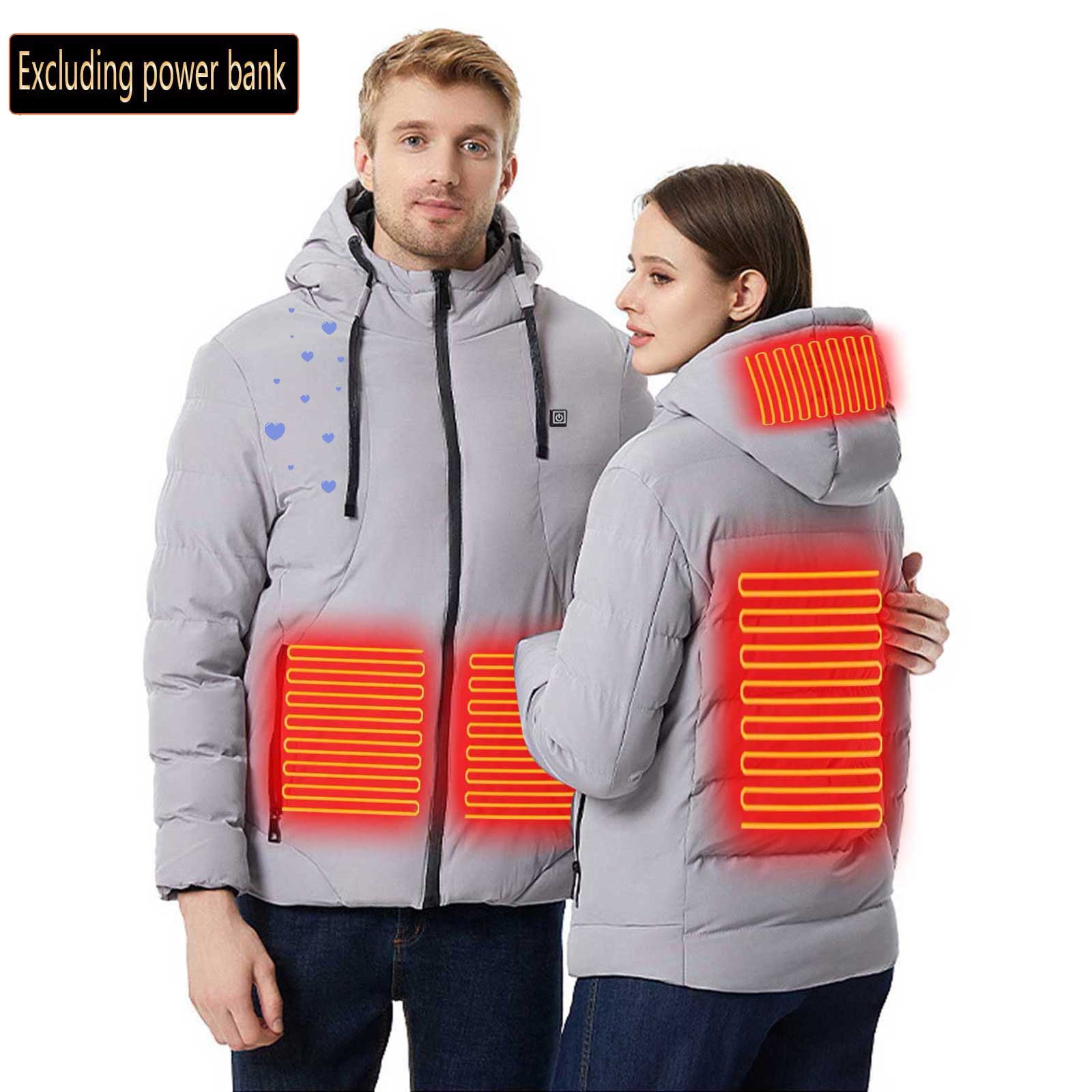 Penkiiy Heated Jacket Heated Cotton Jackets For Men Women Winter Jackets Fashion Heated Coat Womens Heated Hoodie 4 Heating Zone Mens Heated Clothing For Women Black No Battery Inclued 2XL Gray Walmar...