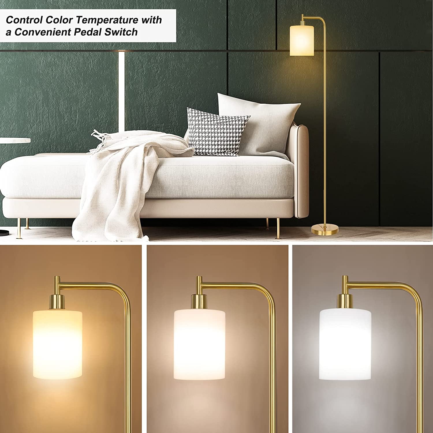 Rottogoon Modern Floor Lamp for Living Room Industrial LED Dimmable Reading Light Metal Gold
