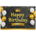 thumbnail image 2 of Glamorous Black Gold Happy Birthday Banner with Crown Balloons and Sparkles Backdrop Party Decoration for Birthday Parties Photography Props and Celebrations, 2 of 8
