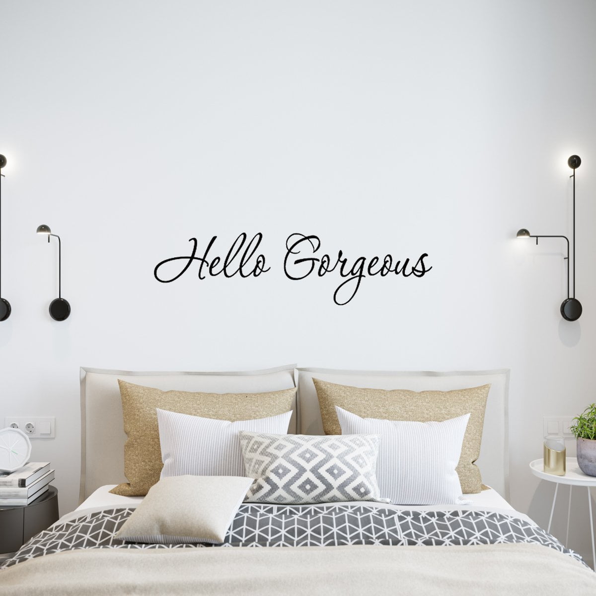 VWAQ Hello Gorgeous Wall Decal Inspirational Quotes Mirror Sticker - (10.5'H x 30'W BLK)