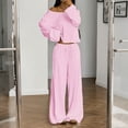 thumbnail image 4 of Stichou Womens 2 Piece Matching Lounge Sets Vacation Airport 2026 Spring Outfits Off Shoulder Sweatshirt Wide Leg Sweatpant Set Pink XL, 4 of 6