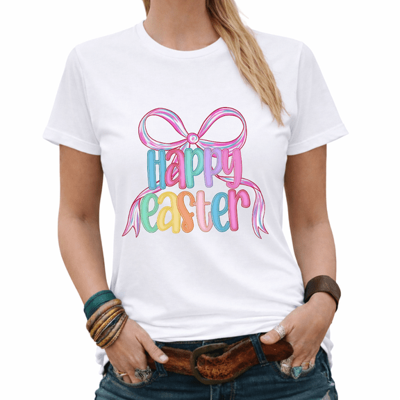 Cute Happy Easter Pastel Bow Gift Graphic Tees Womans T shirt White/Black S-5XL Tops