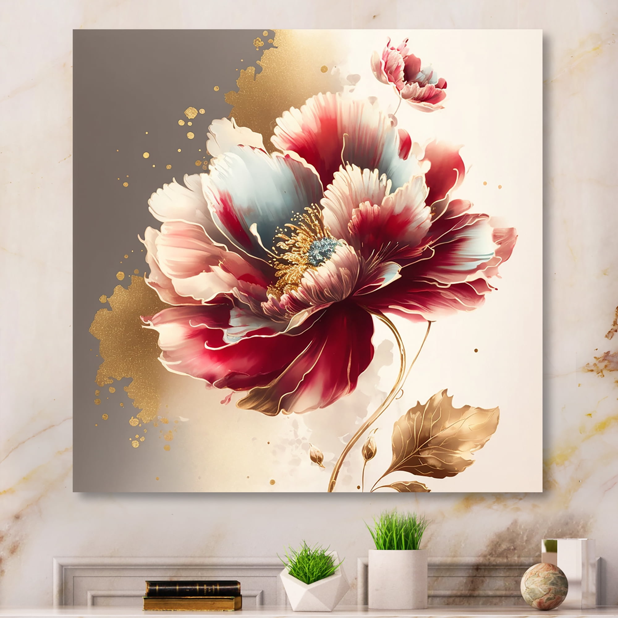 Designart Bold Red Floral Design II Canvas Wall Art