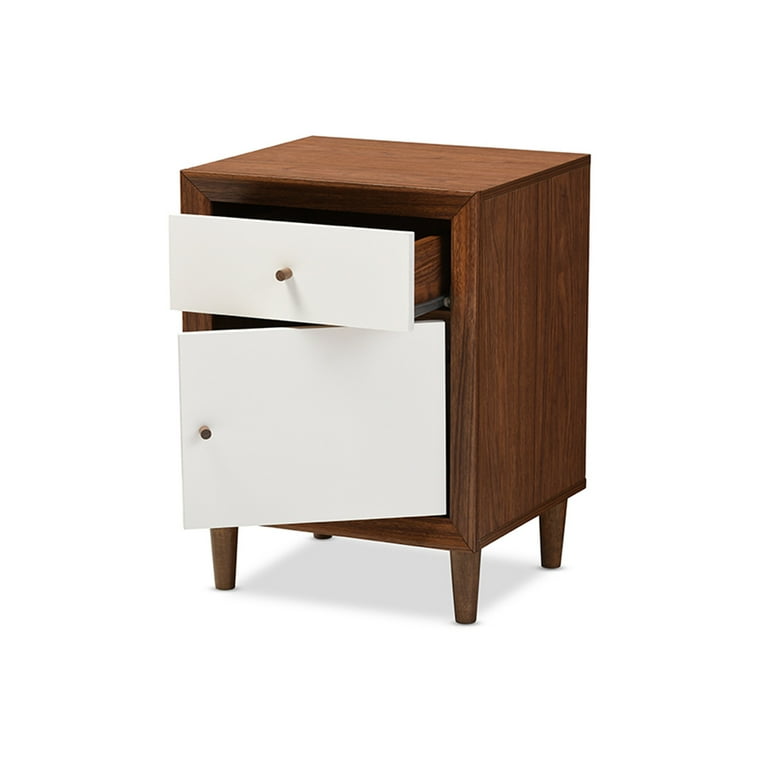 Baxton Studio Harlow Mid-century Modern Scandinavian Style White and Walnut Wood 1-drawer and 1-door Nightstand Baxton Studio Harlow Mid-century Modern Scandinavian Style White and Walnut Wood 1-drawer and 1-door Nightstand